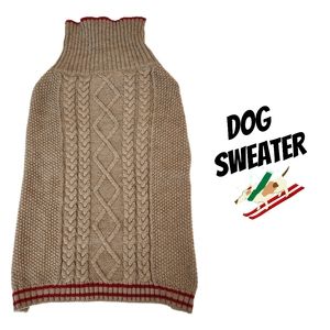 Dog Sweater Large Tan with red trimming